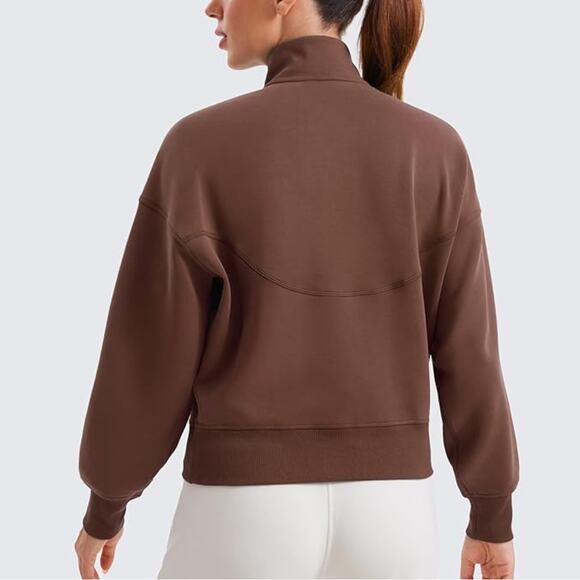 CRZ YOGA M/L SoftAura Brown Half Zip Funnel Neck Pocket Pullover Sweatshirt Top - Picture 2 of 12